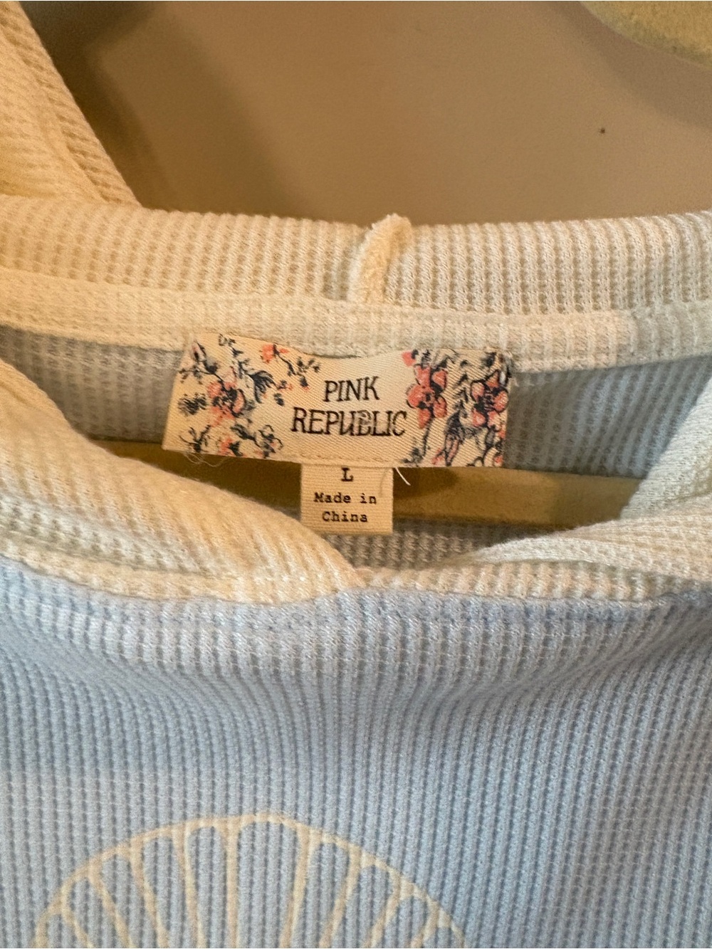 Pink Republic Hamptons Surf Club Waffle Knit Hoodie Prep Coastal Top Size L - Picture 4 of 10